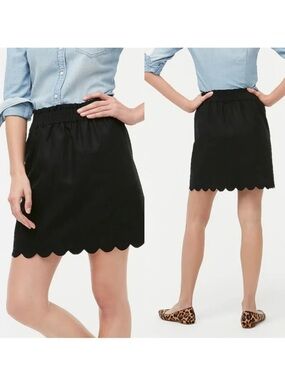 J. Crew Black Scalloped Hem Linen Cotton Blend Mini Skirt